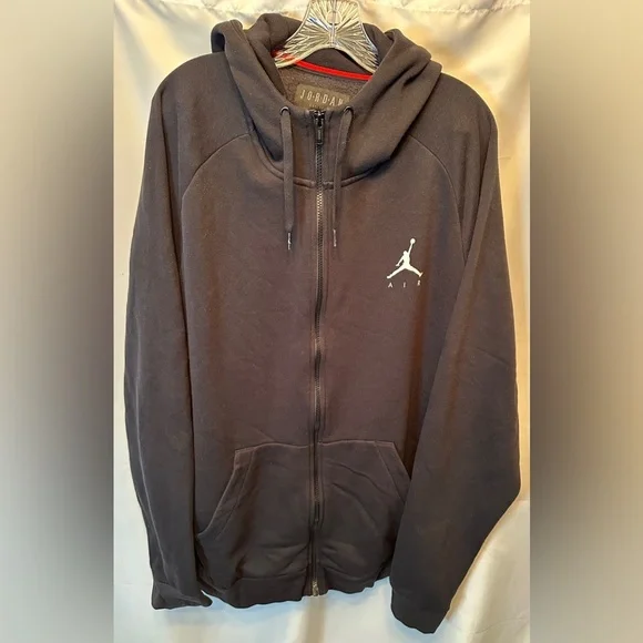 Jordan Men’s Size 2XL Brooklyn Fleece Full Zip Hoodie Black White Logo